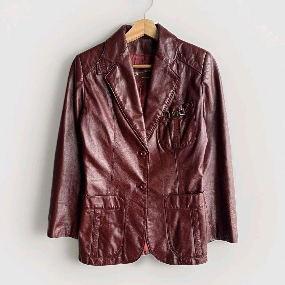 1980's VTG Etienne Aigner Leather Blazer Jacket Oxblood Burgundy Women's Size 6